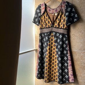 Anthropologie Moth Hullabaloo Sweater Dress Multi Pattern Patchwork Fit & Flare